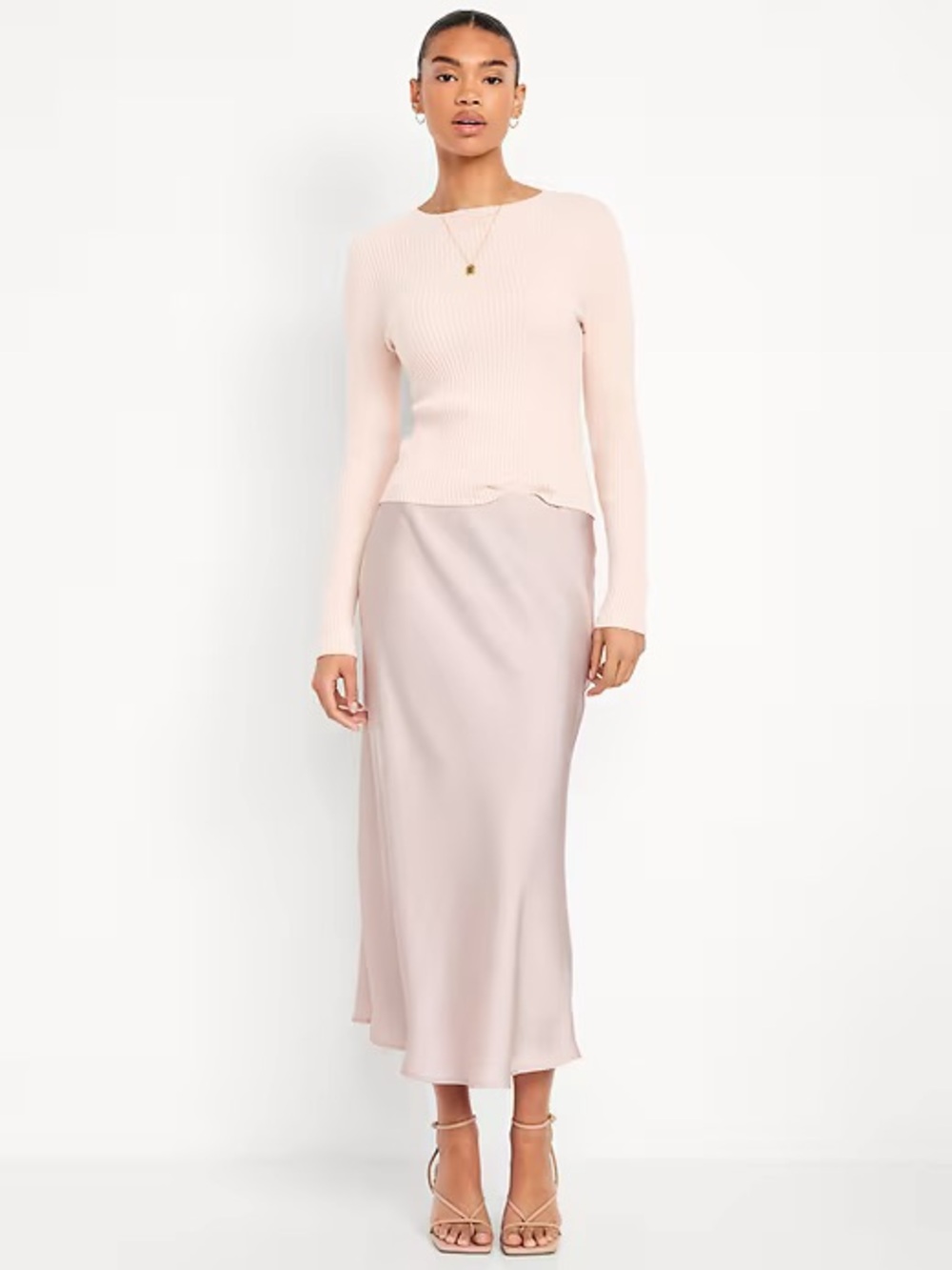 Old Navy Blush Pink Satin Pencil Midi Skirt